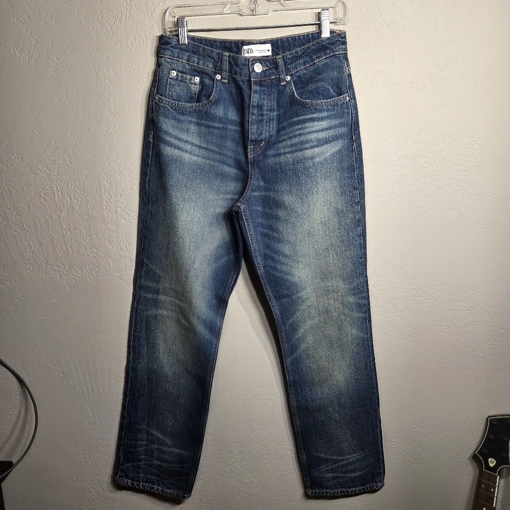 Zara Blue Straight Leg Jeans with Authentic Fading